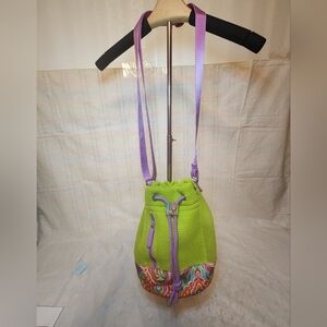 Vera Bradley Lime Geen "Paisley In Paradise" Mesh Bucket Crossbody Shoulder Tote